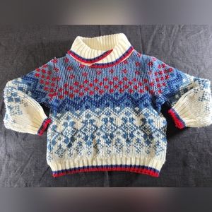 Pullover sweater, slateblue w/red & white. Size 3-4T